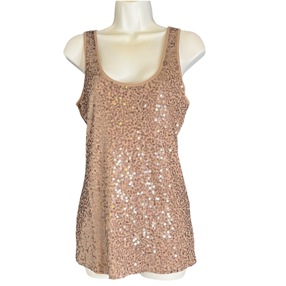 Express Tank Top Womens Sz Large Fairy Sequins Brown Coquette Y2K‎ Swiftie
